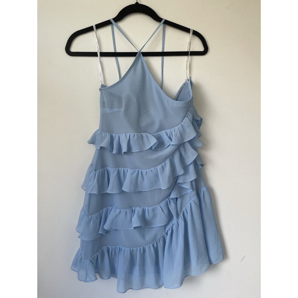 Lovers + Friends Liv Ruffle Mini Dress Blue Size S Halter Summer Party - Picture 3 of 9